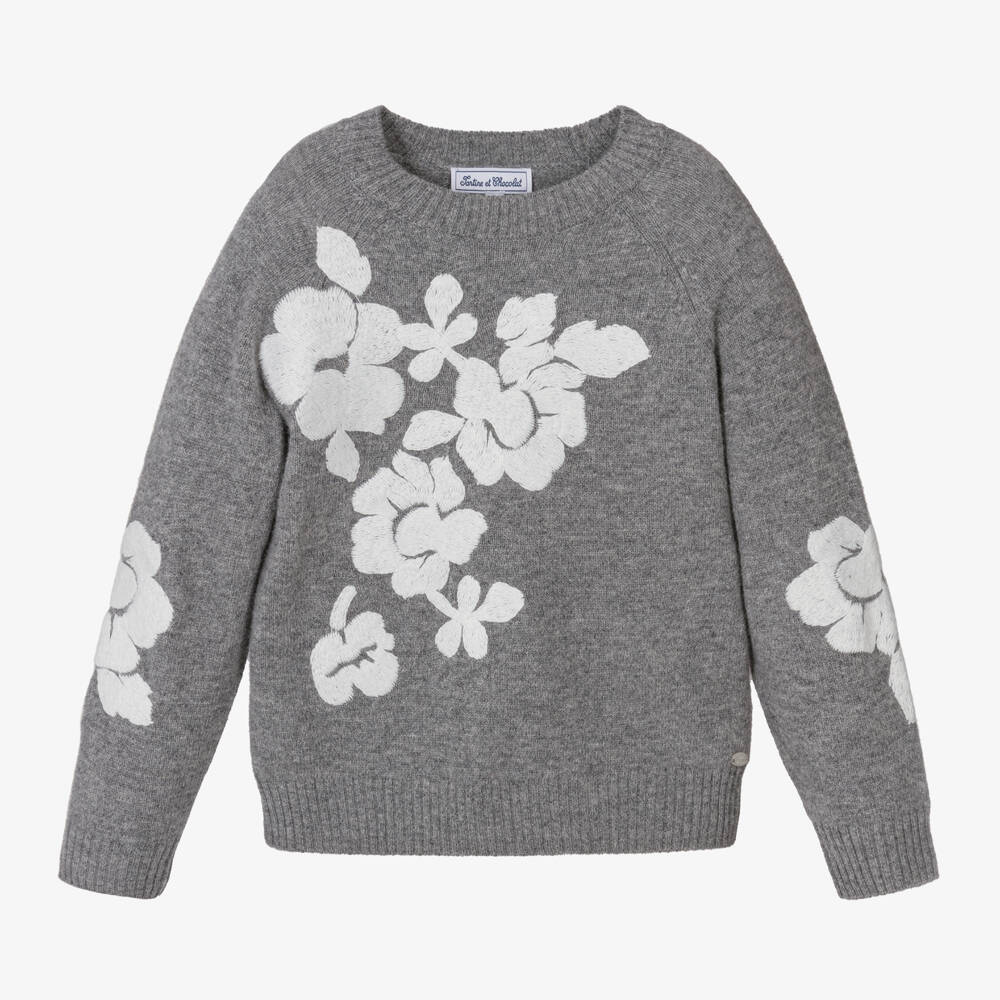 Tartine et Chocolat-Серый мягкий свитер для девочек | Childrensalon Outlet