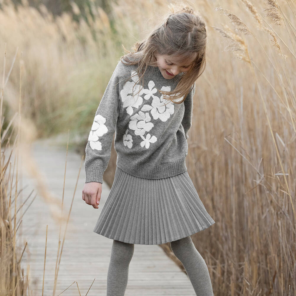 Tartine et Chocolat-Girls Soft Knit Grey Sweater | Childrensalon Outlet