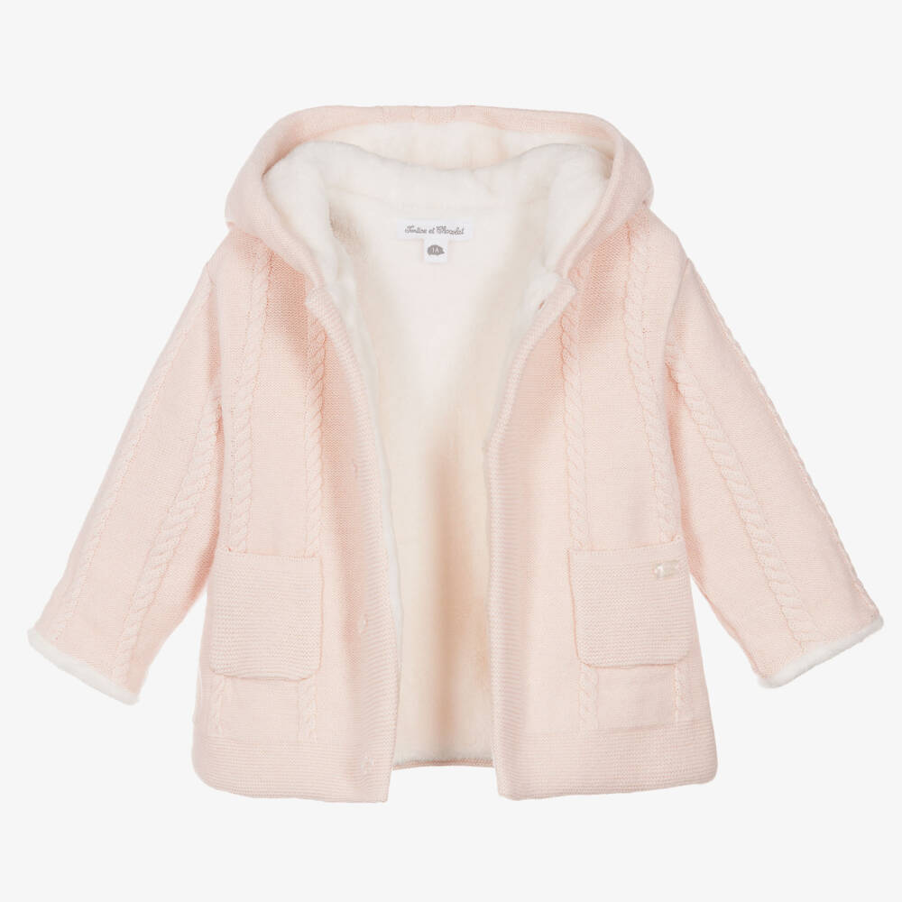 Tartine et Chocolat-Girls Soft Pink Knit Pram Coat | Childrensalon Outlet