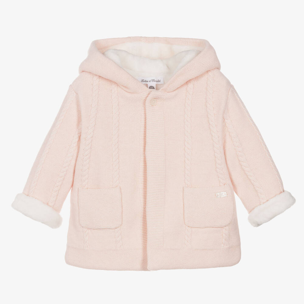 Tartine et Chocolat-Girls Soft Pink Knit Pram Coat | Childrensalon Outlet