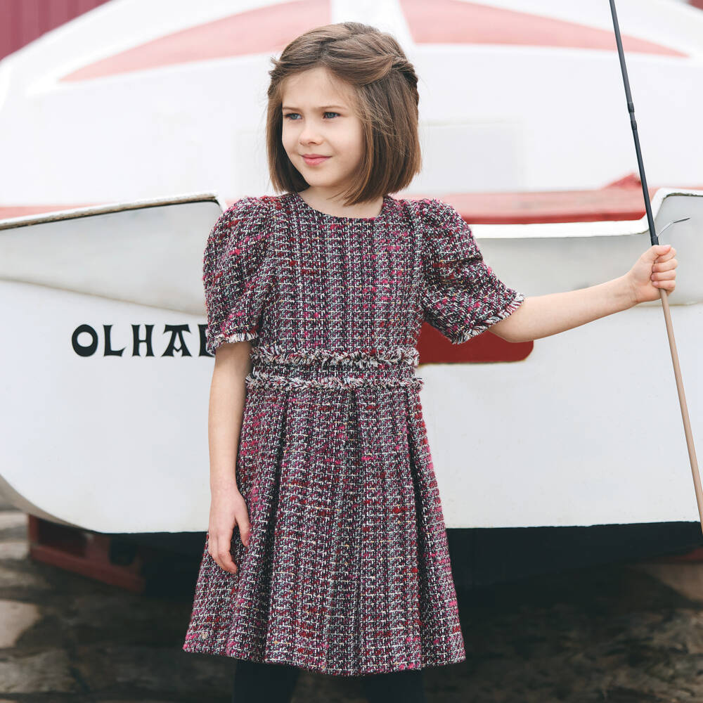 Tartine et Chocolat-Блестящее красное твидовое платье для девочек | Childrensalon Outlet