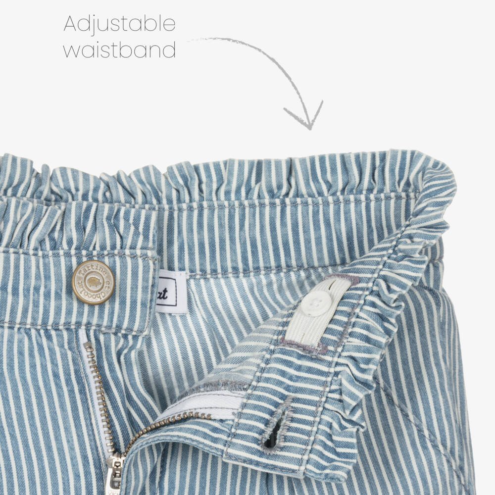 Tartine et Chocolat-بنطلون مقلم قطن لون أزرق للبنات | Childrensalon Outlet