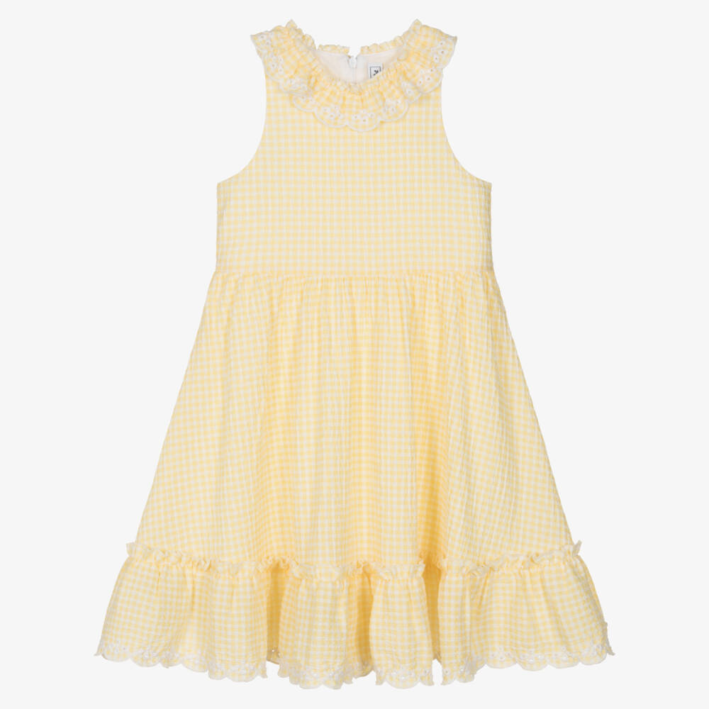 Tartine et Chocolat-Girls Sunny Gingham Seersucker Frock | Childrensalon Outlet