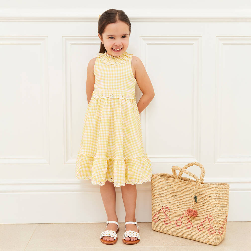 Tartine et Chocolat-Girls Sunny Gingham Seersucker Frock | Childrensalon Outlet