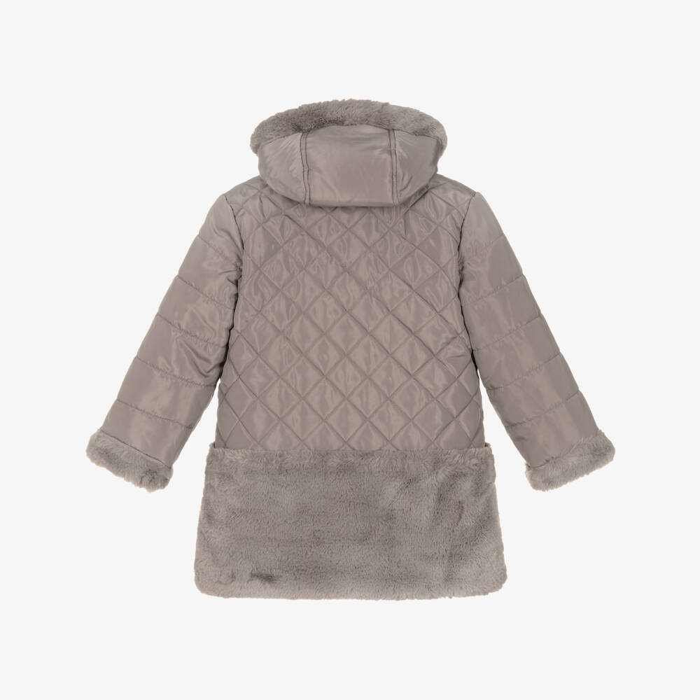 Tartine et Chocolat-Girls Taupe Quilted Fur Coat | Childrensalon Outlet