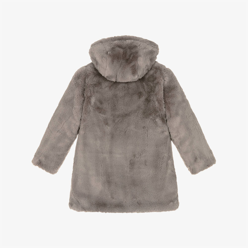 Tartine et Chocolat-Girls Taupe Quilted Fur Coat | Childrensalon Outlet
