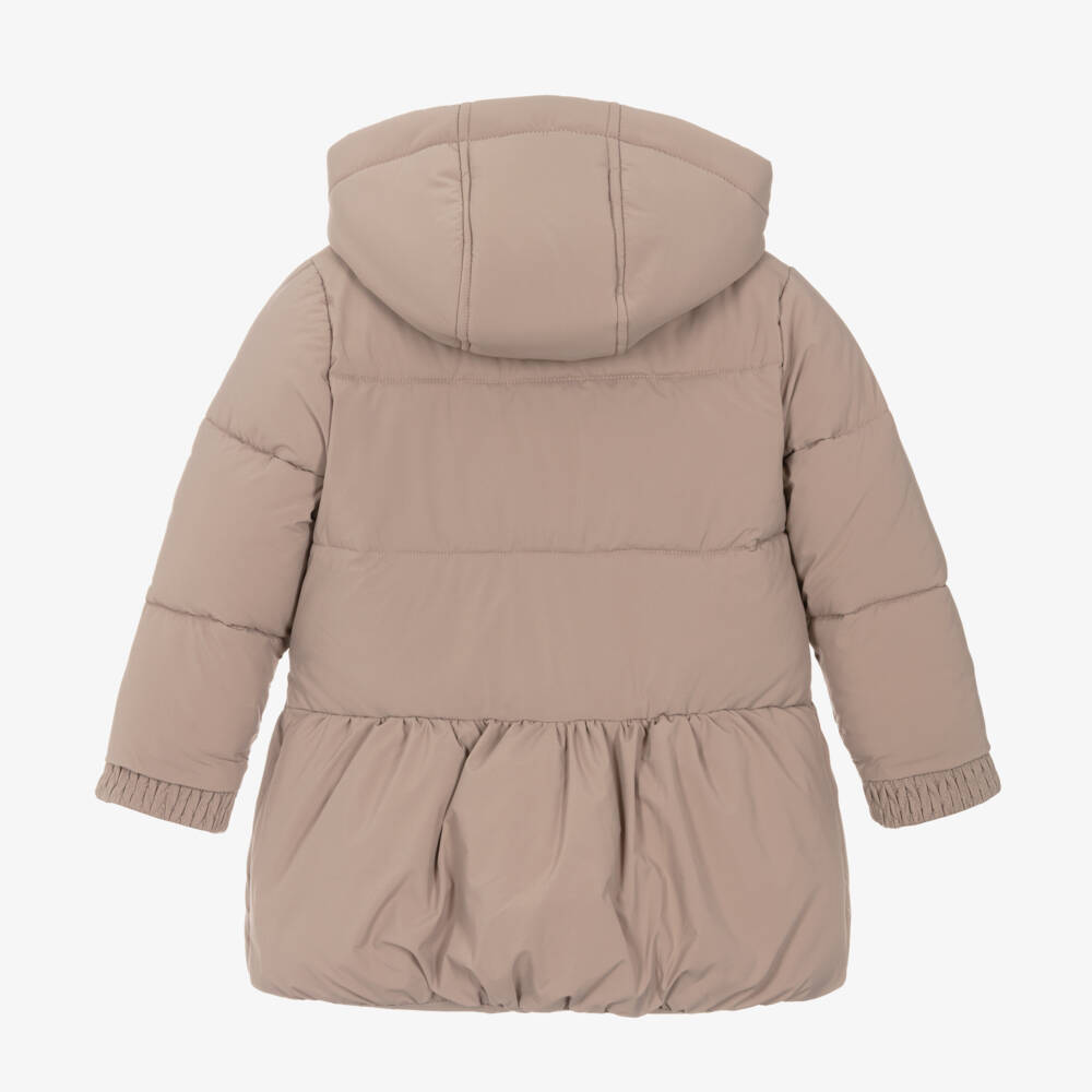 Tartine et Chocolat-Girls Taupe Quilted Hooded Coat | Childrensalon Outlet