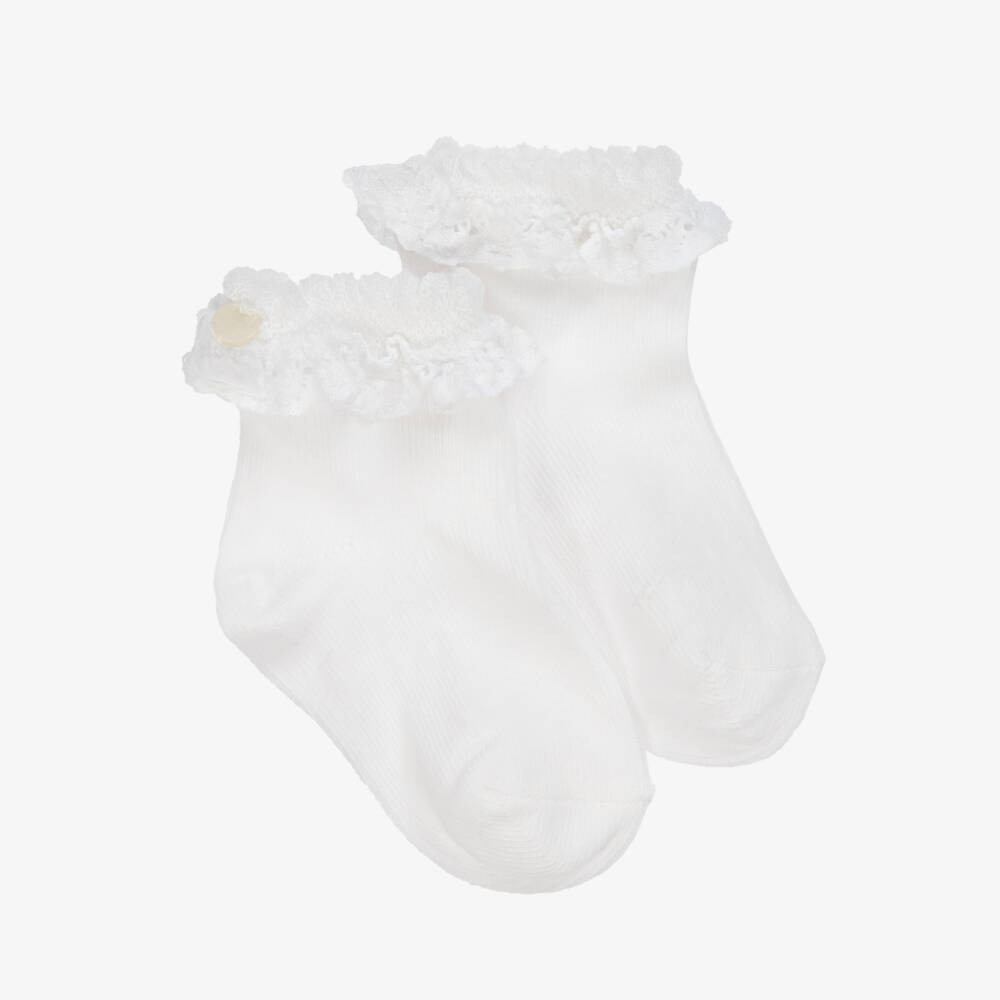 Tartine et Chocolat-Girls White Ankle Socks with Lace Trim | Childrensalon Outlet