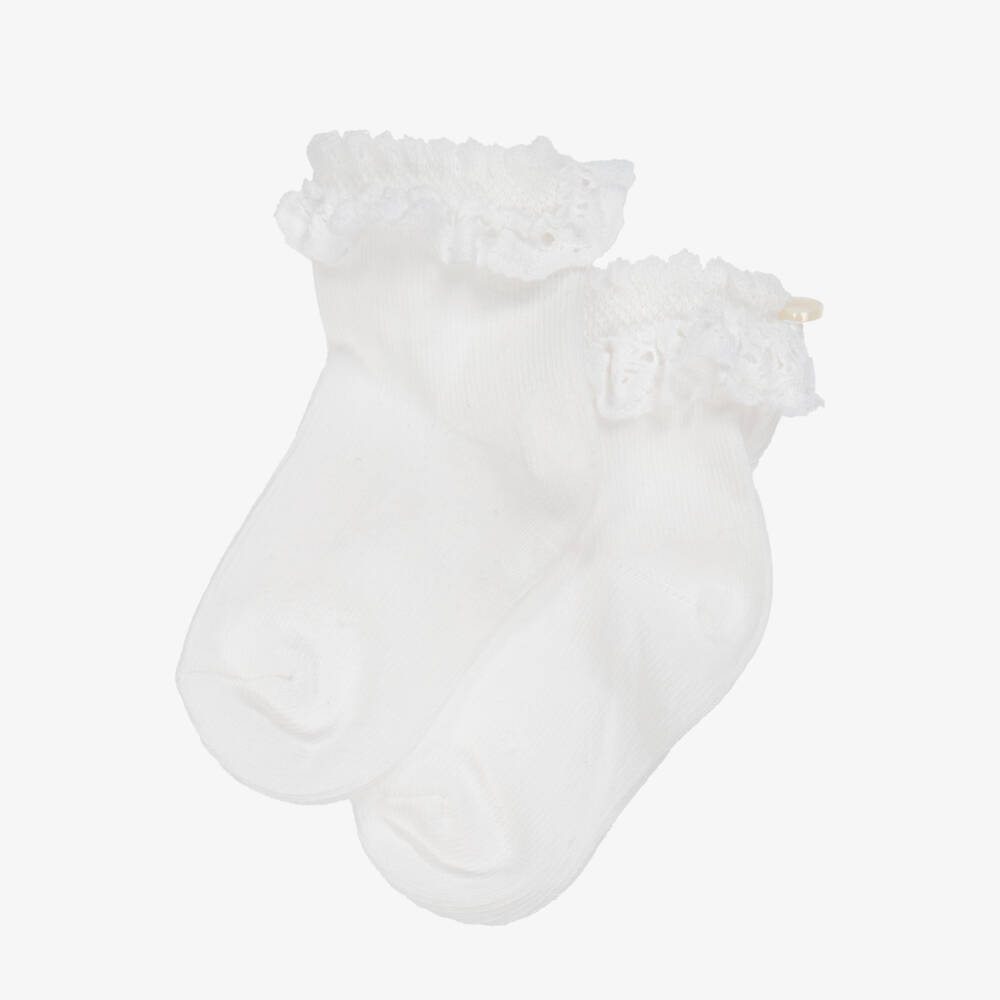 Tartine et Chocolat-Girls White Ankle Socks with Lace Trim | Childrensalon Outlet