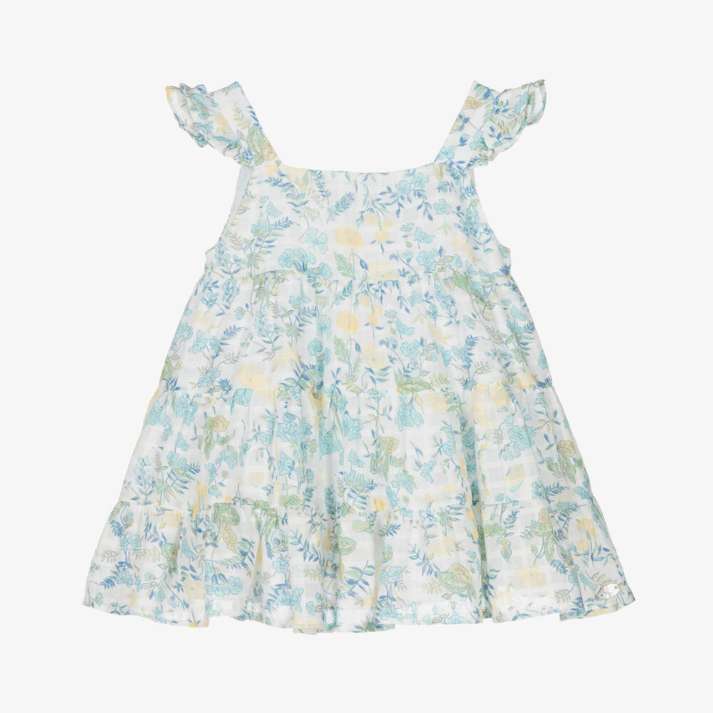 Tartine et Chocolat - Robe coton bleu et blanc à fleurs | Childrensalon