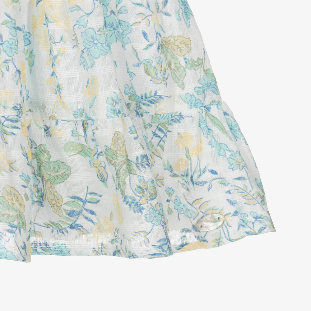 Tartine et Chocolat-Girls White & Blue Floral Cotton Dress | Childrensalon Outlet