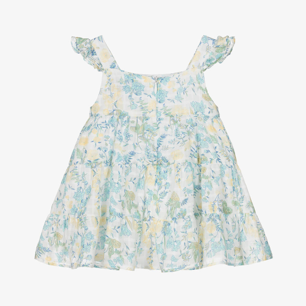 Tartine et Chocolat-Girls White & Blue Floral Cotton Dress | Childrensalon Outlet