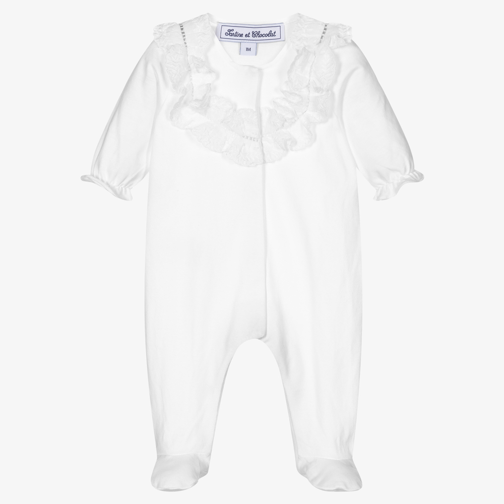 Tartine et Chocolat - Girls White Cotton Babygrow | Childrensalon