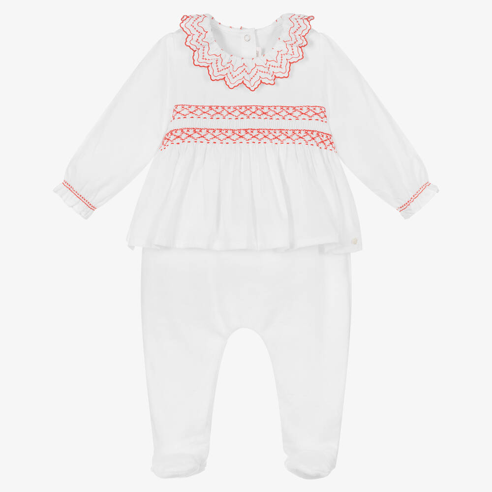 Tartine et Chocolat - Girls White Cotton Babygrow | Childrensalon