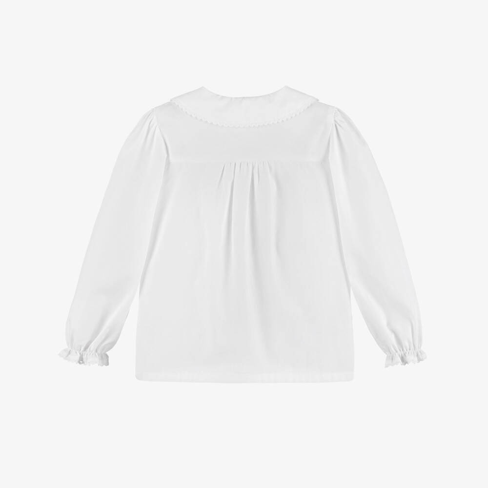Tartine et Chocolat-Girls White Cotton Blouse with Ric Rac Trim Collar | Childrensalon Outlet