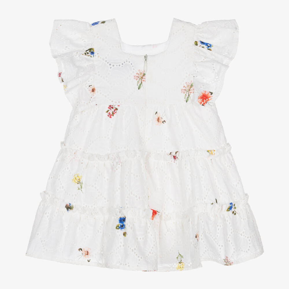 Tartine et Chocolat-Girls White Cotton Broderie Anglaise Dress | Childrensalon Outlet