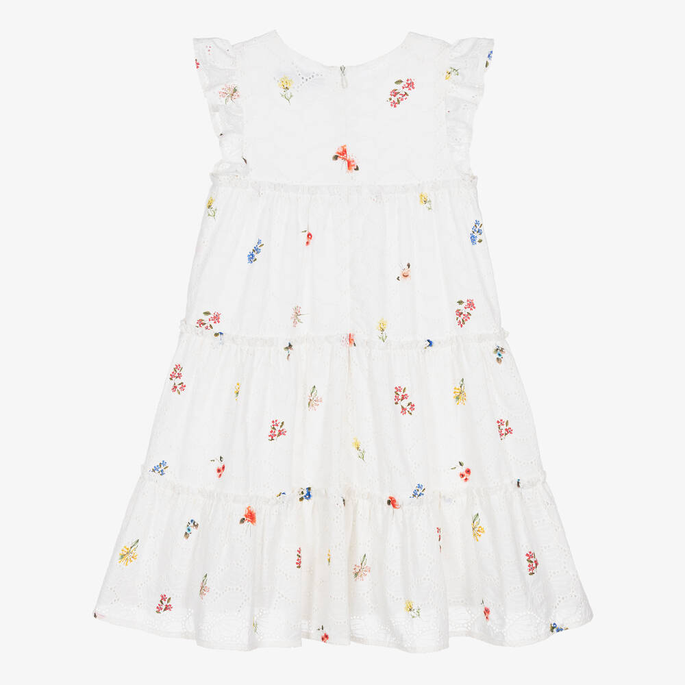 Tartine et Chocolat-Girls White Cotton Broderie Anglaise Dress | Childrensalon Outlet