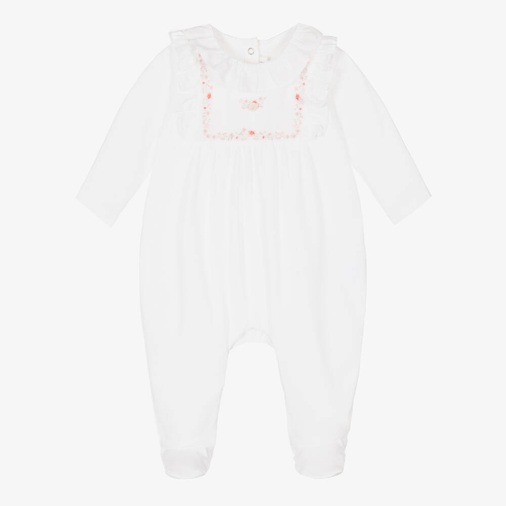 Tartine et Chocolat-Girls White Cotton Embroidered Babygrow | Childrensalon Outlet