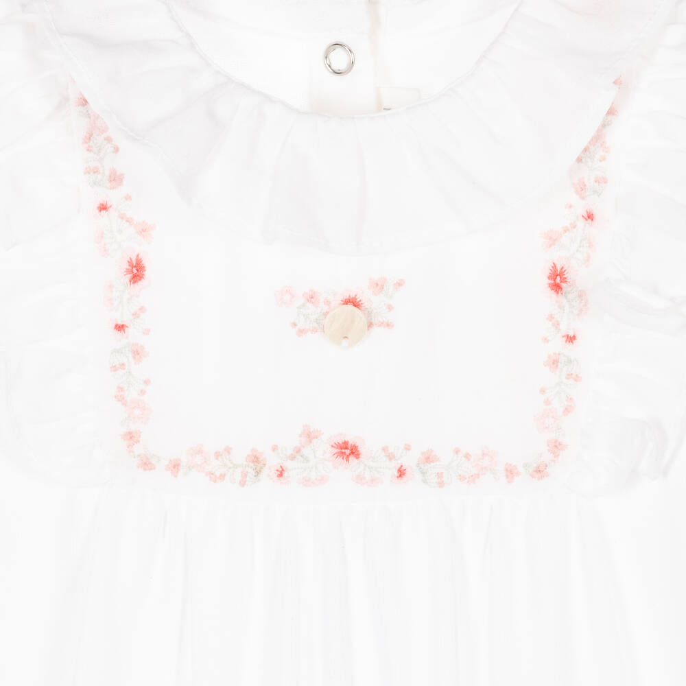 Tartine et Chocolat-Girls White Cotton Embroidered Babygrow | Childrensalon Outlet