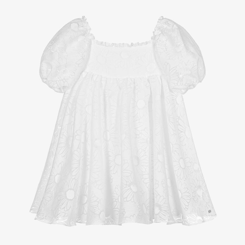 Tartine et Chocolat - Girls White Cotton Floral Dress | Childrensalon