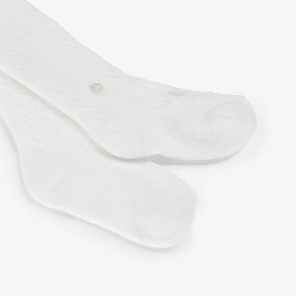 Tartine et Chocolat-Girls White Cotton Knit Lace Pattern Tights | Childrensalon Outlet