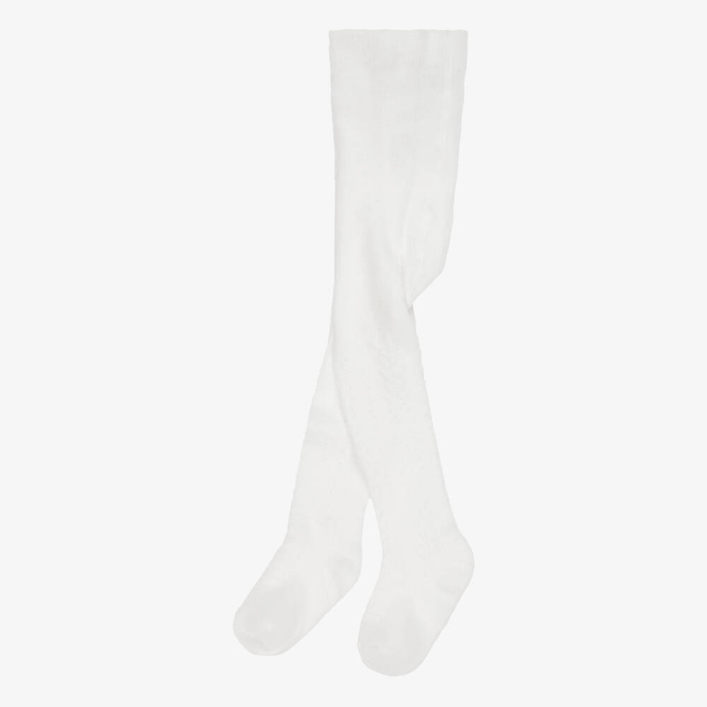 Tartine et Chocolat-Girls White Cotton Knit Lace Pattern Tights | Childrensalon Outlet