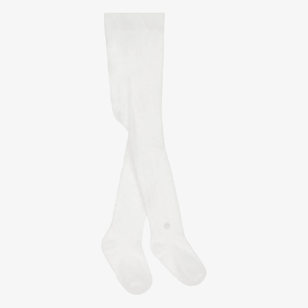 Tartine et Chocolat-Girls White Cotton Knit Lace Pattern Tights | Childrensalon Outlet