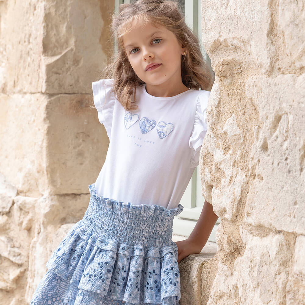 Tartine et Chocolat-Girls White Cotton Liberty Heart T-Shirt | Childrensalon Outlet