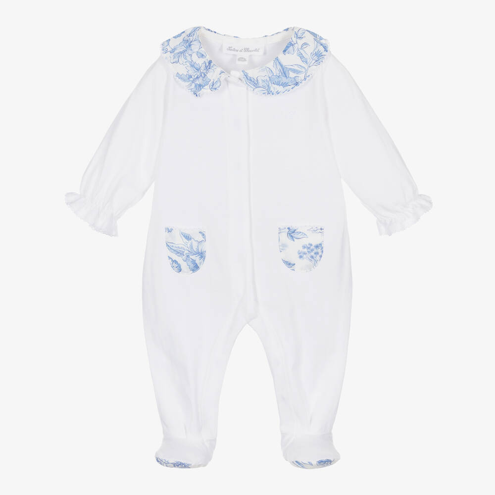 Tartine et Chocolat-Girls White Cotton Liberty Print Babygrow | Childrensalon Outlet