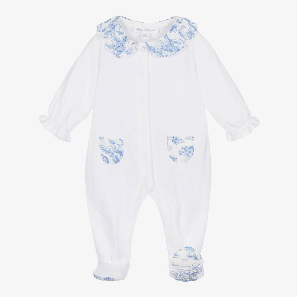 Tartine et Chocolat-Girls White Cotton Liberty Print Babygrow | Childrensalon Outlet