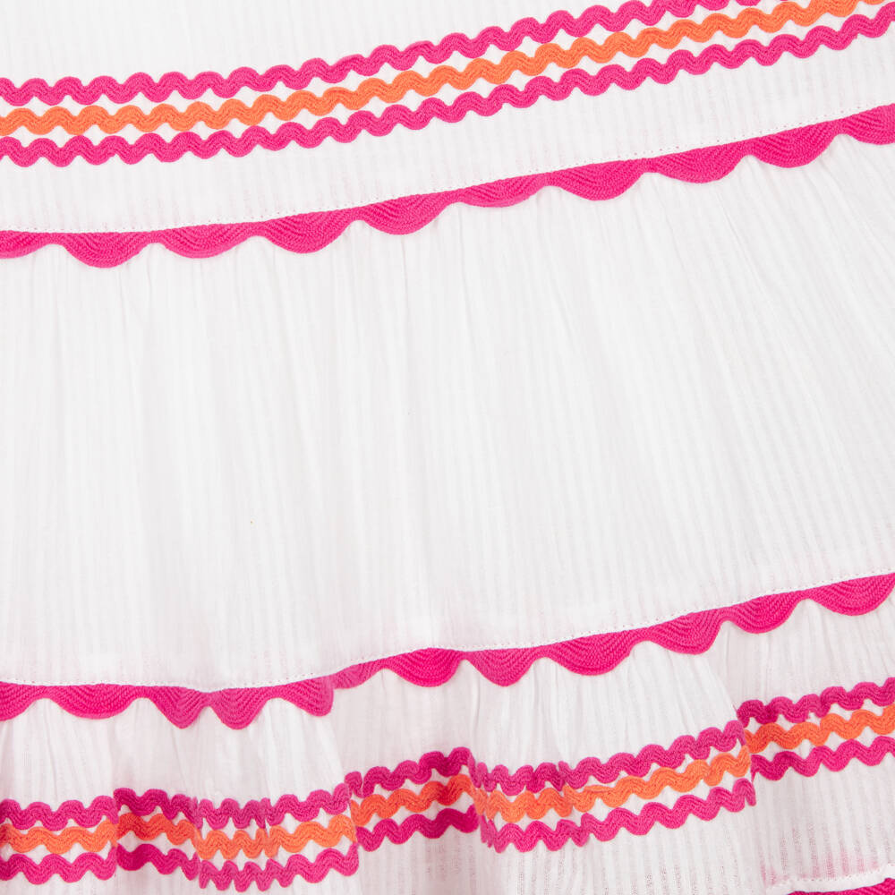 Tartine et Chocolat-Girls White Cotton Maxi Skirt with Pink Ric Rac Trim | Childrensalon Outlet