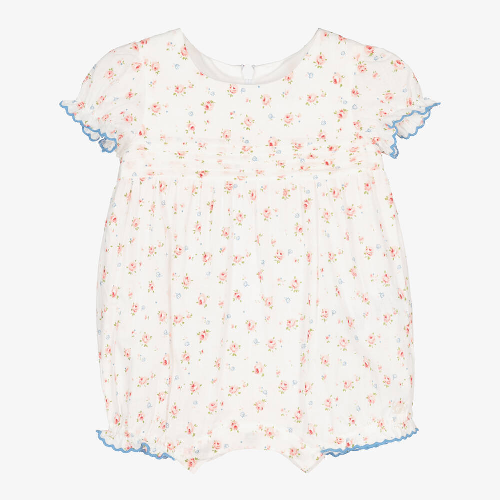 Tartine et Chocolat-Girls White Cotton Shortie with Pink & Blue Floral Print | Childrensalon Outlet