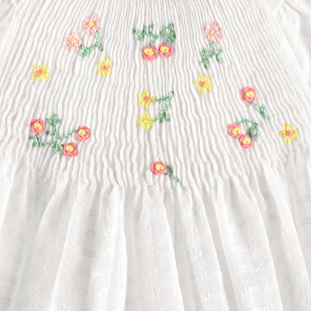 Tartine et Chocolat-Girls White Cotton Smocked & Embroidered Floral Dress | Childrensalon Outlet