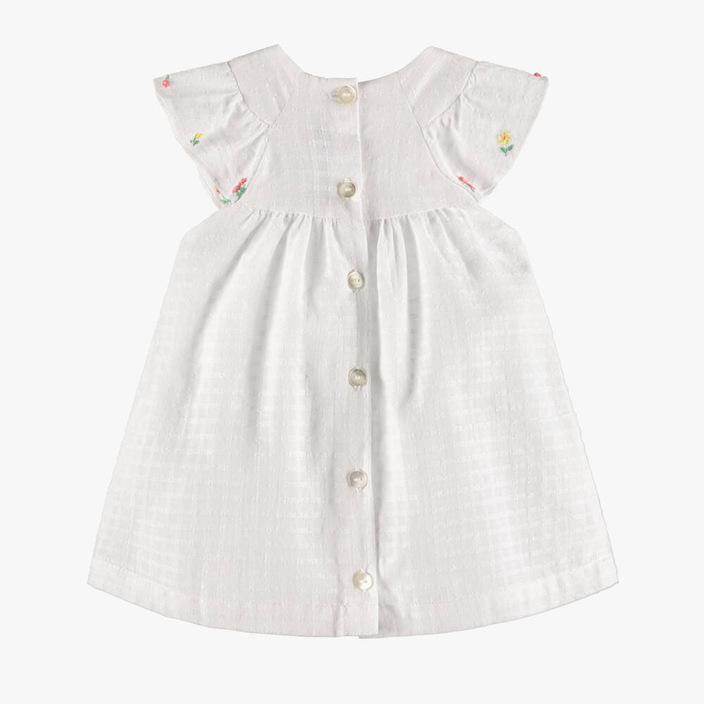Tartine et Chocolat-Girls White Cotton Smocked & Embroidered Floral Dress | Childrensalon Outlet