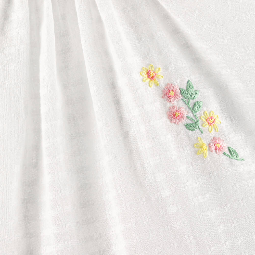 Tartine et Chocolat-Girls White Cotton Smocked & Embroidered Floral Dress | Childrensalon Outlet
