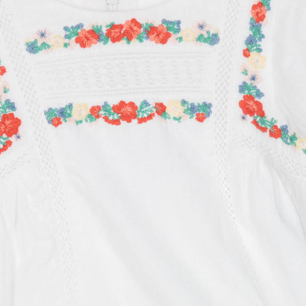 Tartine et Chocolat-Girls White Embroidered Cotton Dress | Childrensalon Outlet