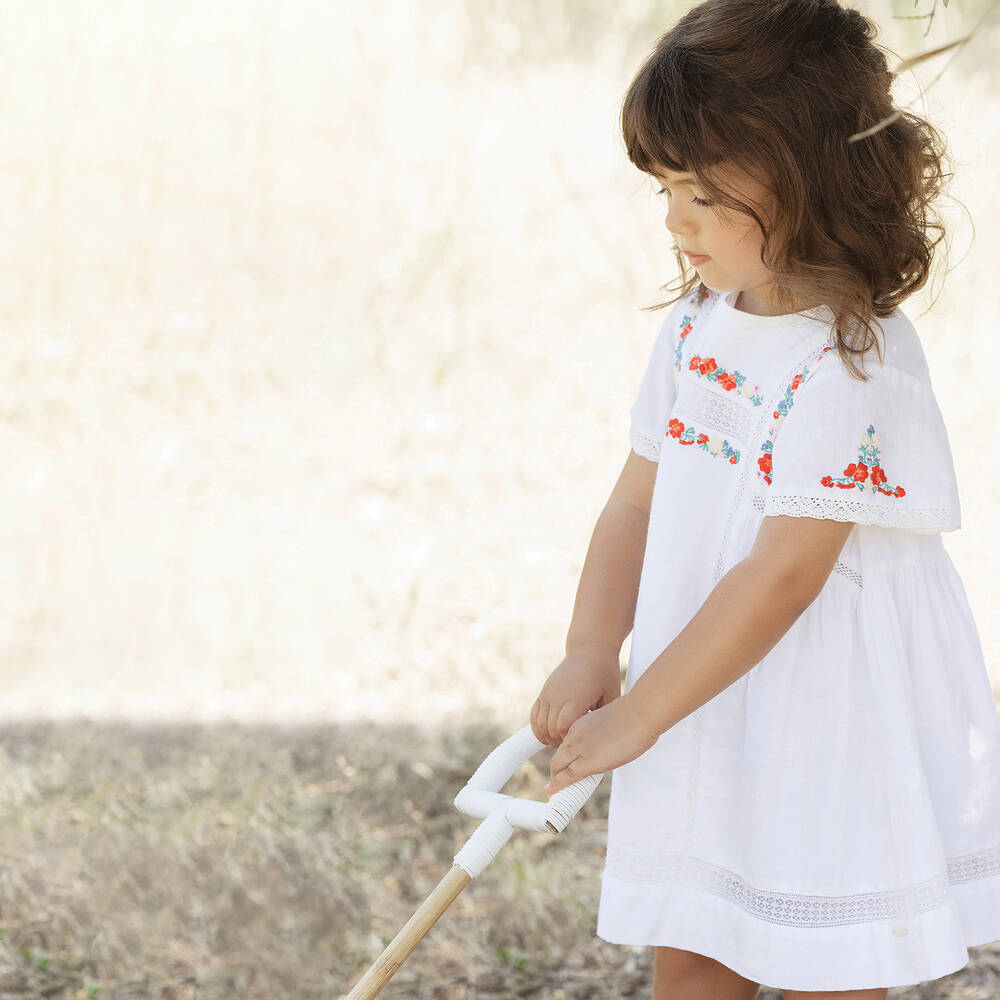 Tartine et Chocolat-Girls White Embroidered Cotton Dress | Childrensalon Outlet