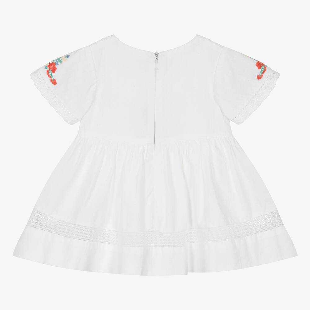 Tartine et Chocolat-Girls White Embroidered Cotton Dress | Childrensalon Outlet