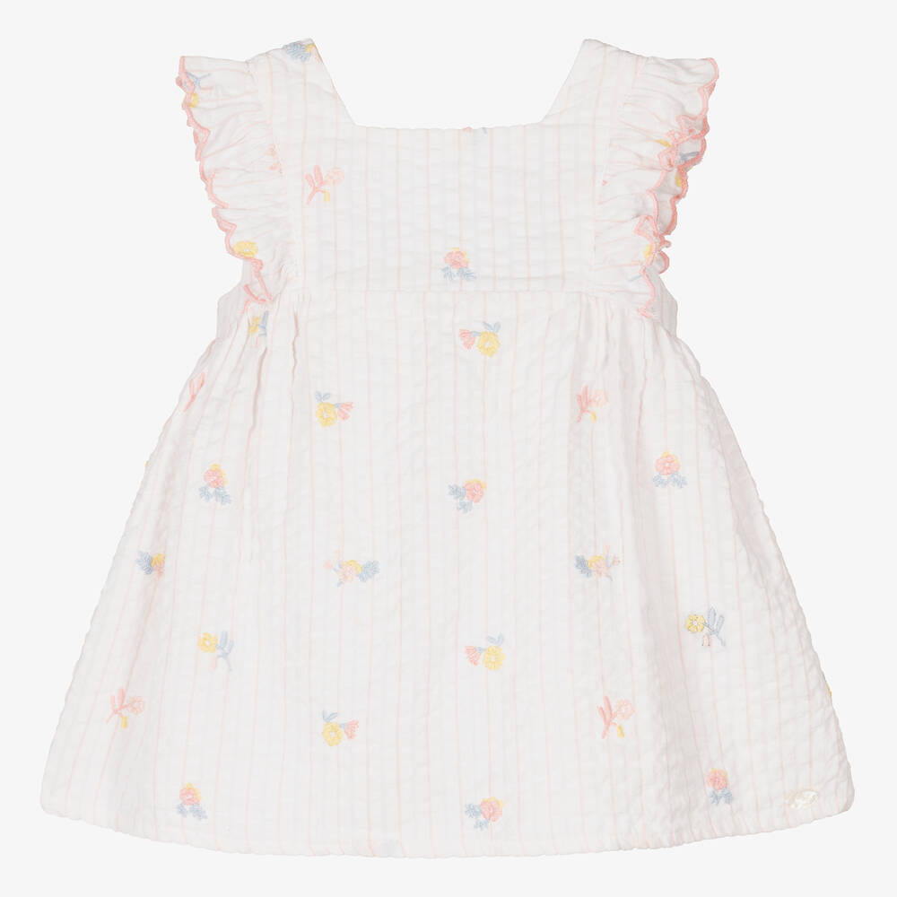 Tartine et Chocolat-Girls White Embroidered Cotton Dress | Childrensalon Outlet