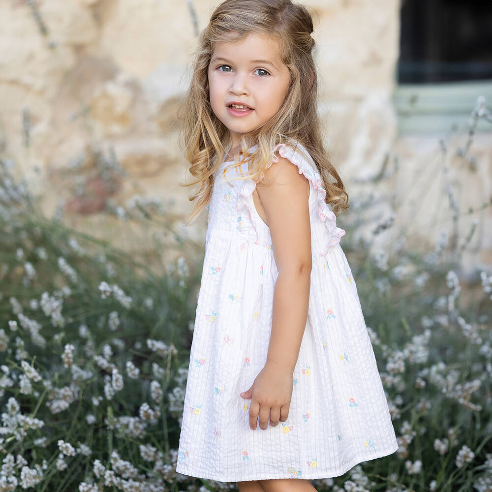 Tartine et Chocolat-فستان قطن موسلين مطرز لون أبيض | Childrensalon Outlet