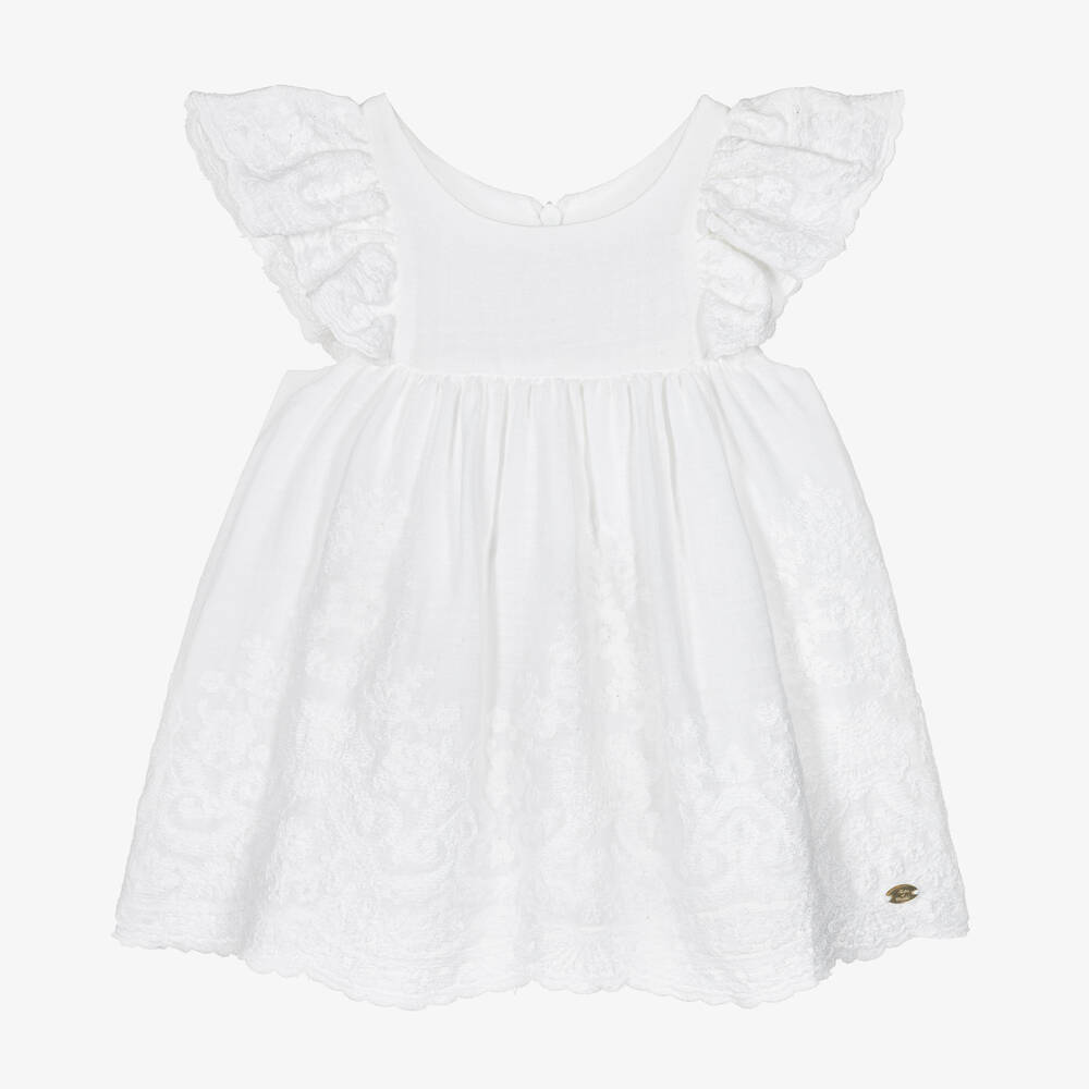 Tartine et Chocolat - Белое платье из муслина с вышивкой | Childrensalon