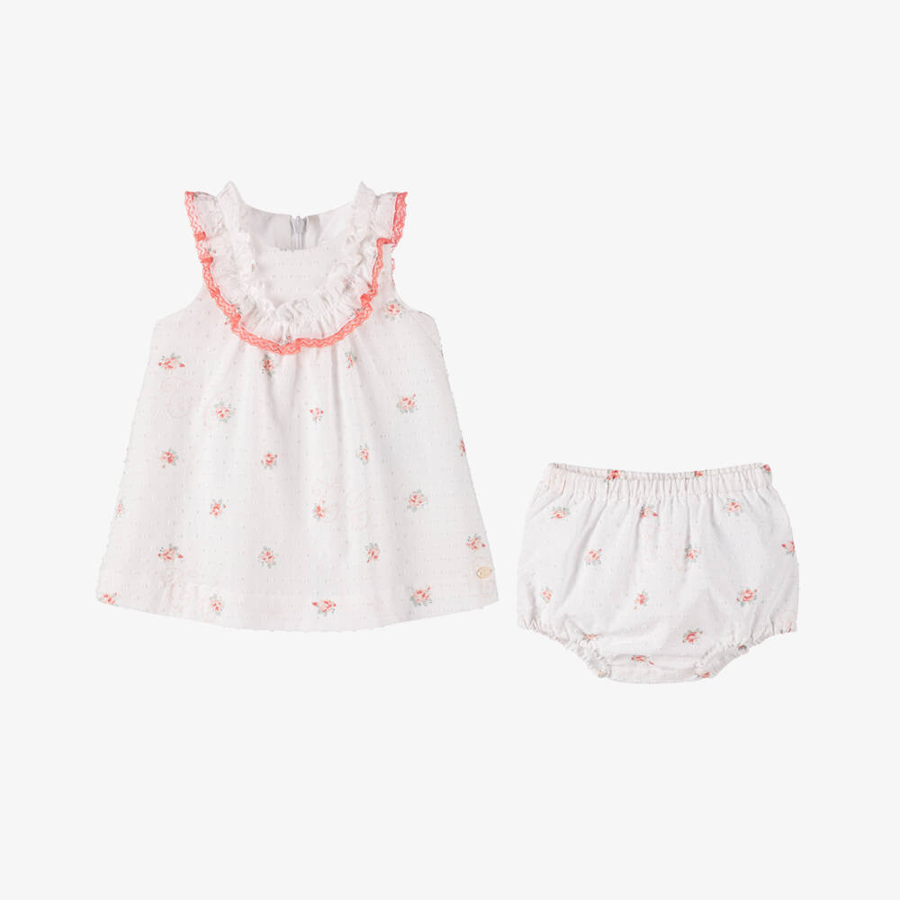 Tartine et Chocolat-Girls' White Floral Cotton Frock | Childrensalon Outlet