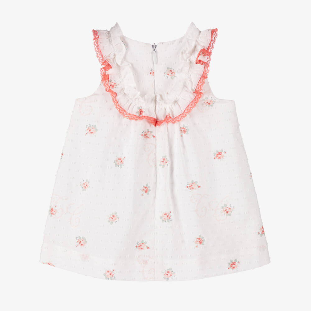 Tartine et Chocolat-Girls' White Floral Cotton Frock | Childrensalon Outlet
