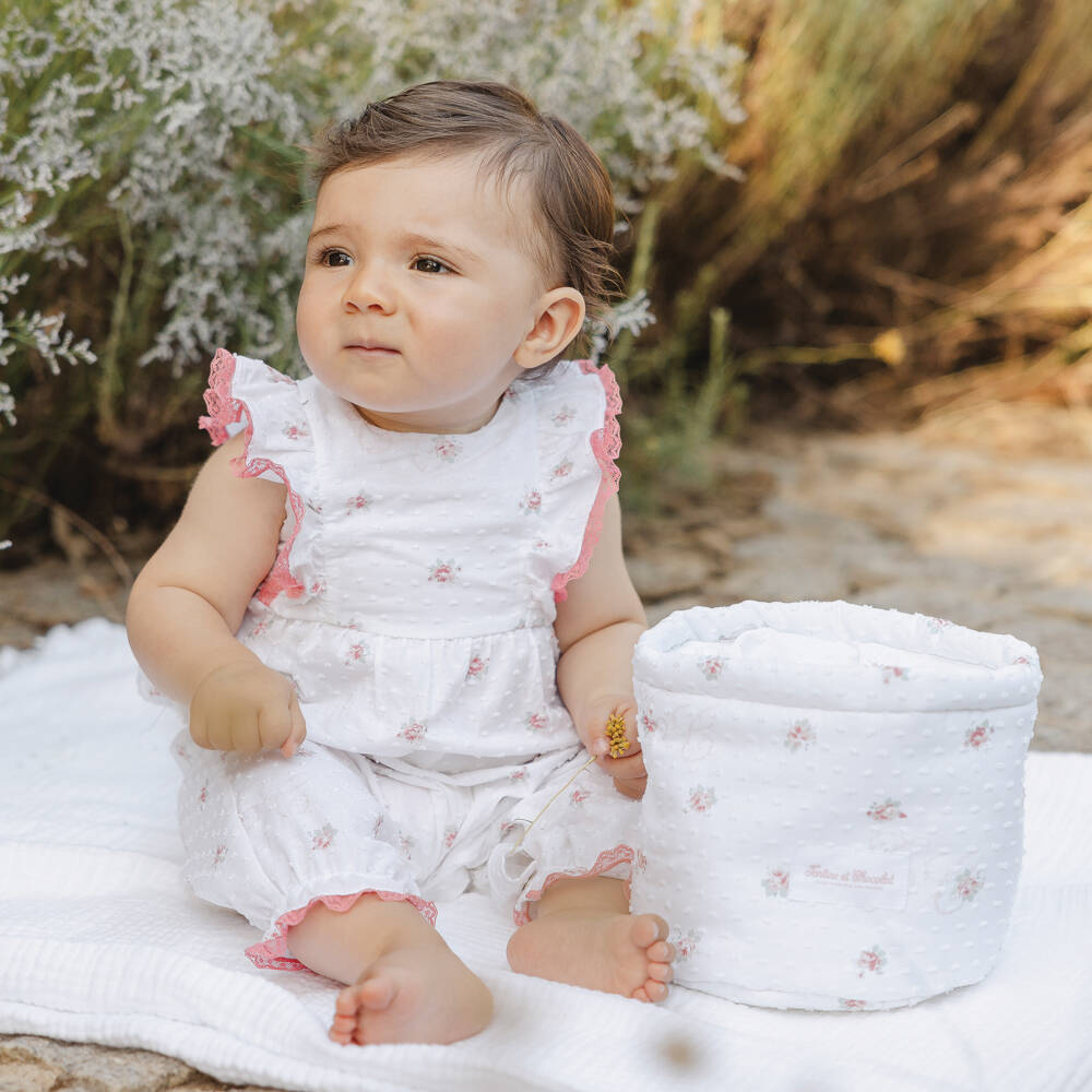 Tartine et Chocolat-Girls' White Floral Cotton Suit | Childrensalon Outlet