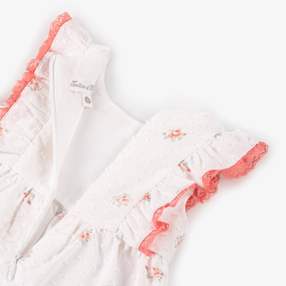 Tartine et Chocolat-Girls' White Floral Cotton Suit | Childrensalon Outlet