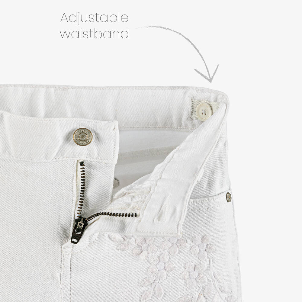 Tartine et Chocolat-Girls White Floral Denim Jeans | Childrensalon Outlet