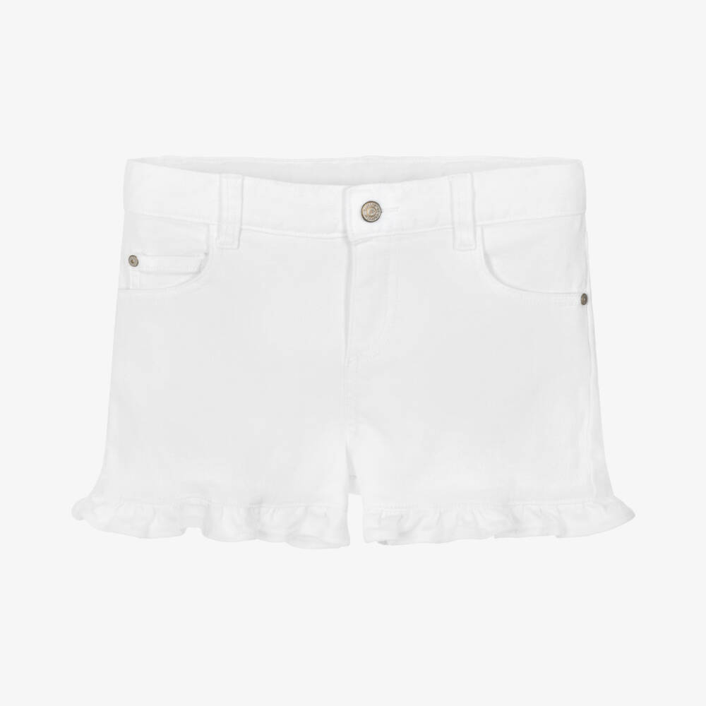 Tartine et Chocolat-Girls White Floral Denim Shorts | Childrensalon Outlet