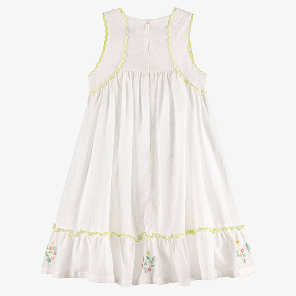 Tartine et Chocolat-Girls White Floral Embroidery Plumeti Cotton Dress | Childrensalon Outlet