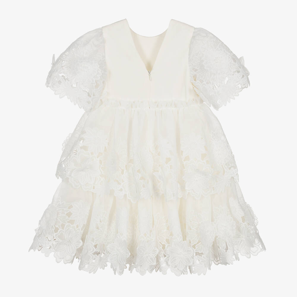 Tartine et Chocolat-فستان أورغانزا مطرز بورود لون أبيض | Childrensalon Outlet