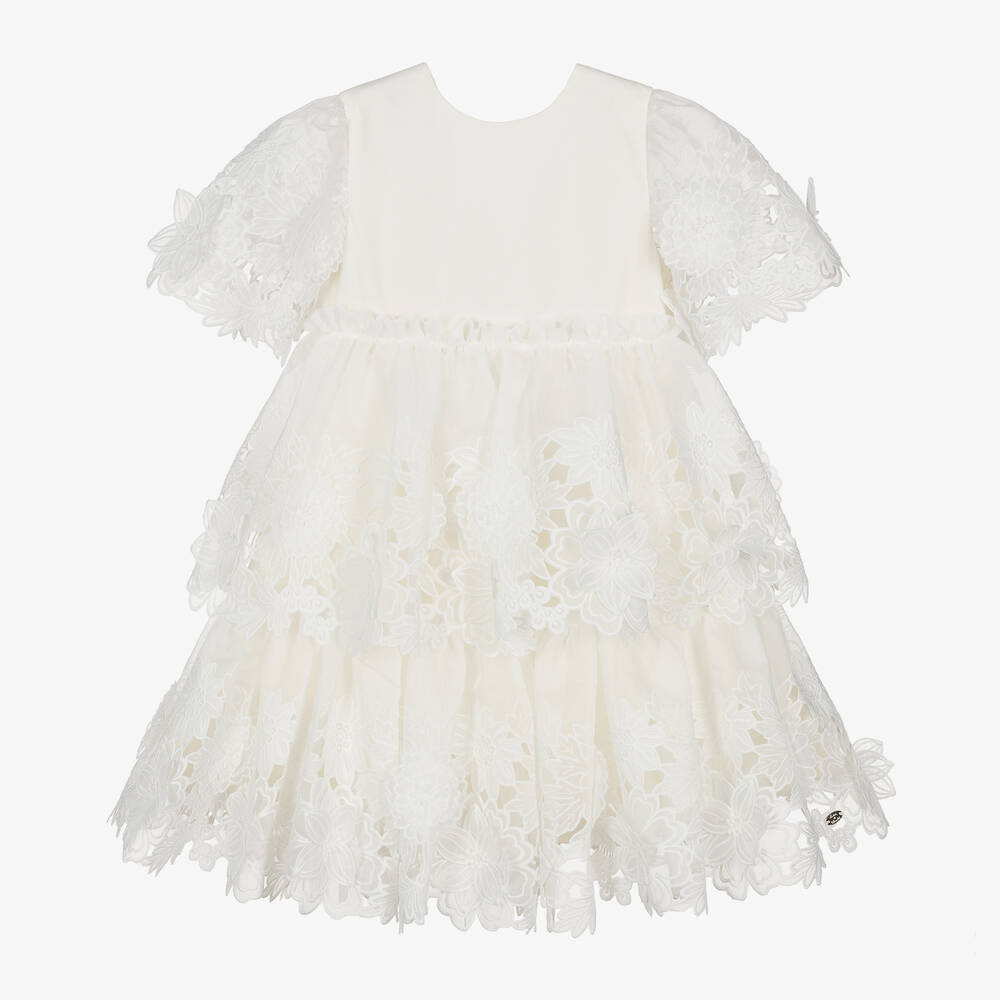 Tartine et Chocolat-Girls White Floral Organza Dress | Childrensalon Outlet